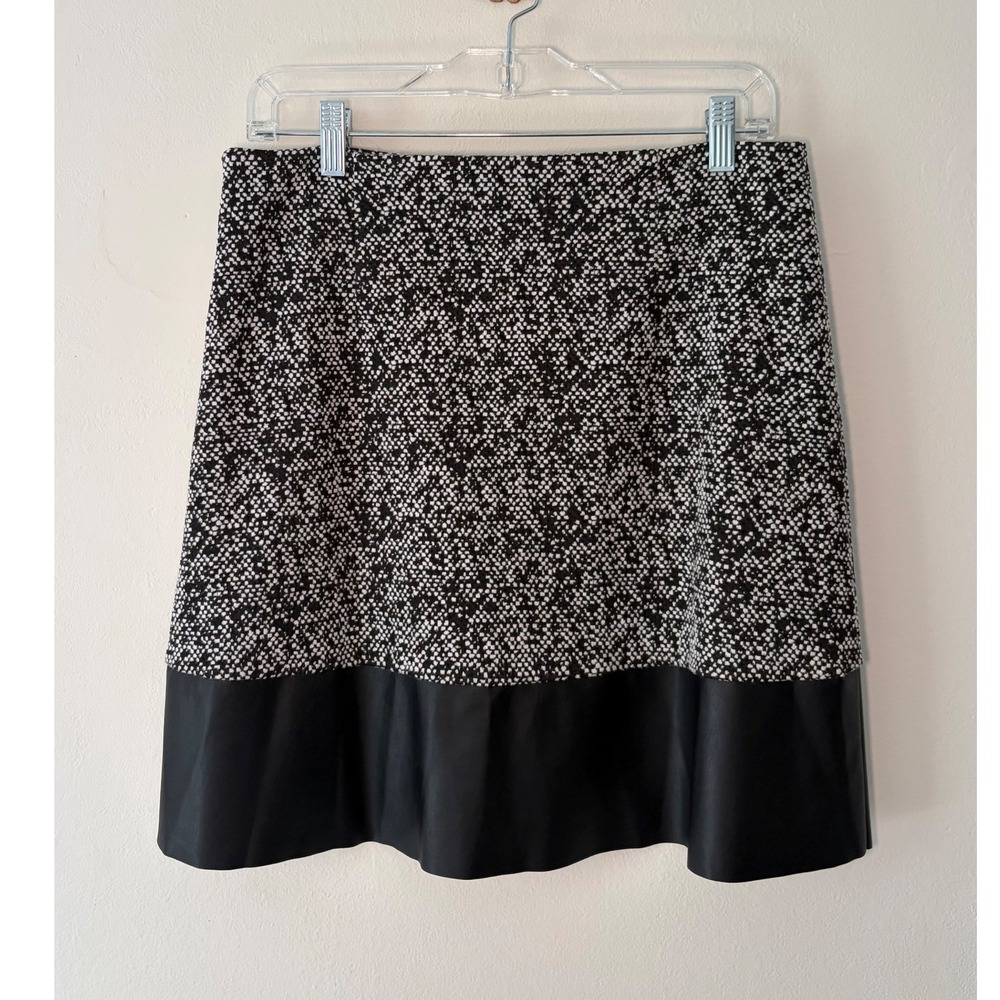Michael Michael Kors Black White Knit Faux Leather Hem A-Line Skirt Medium